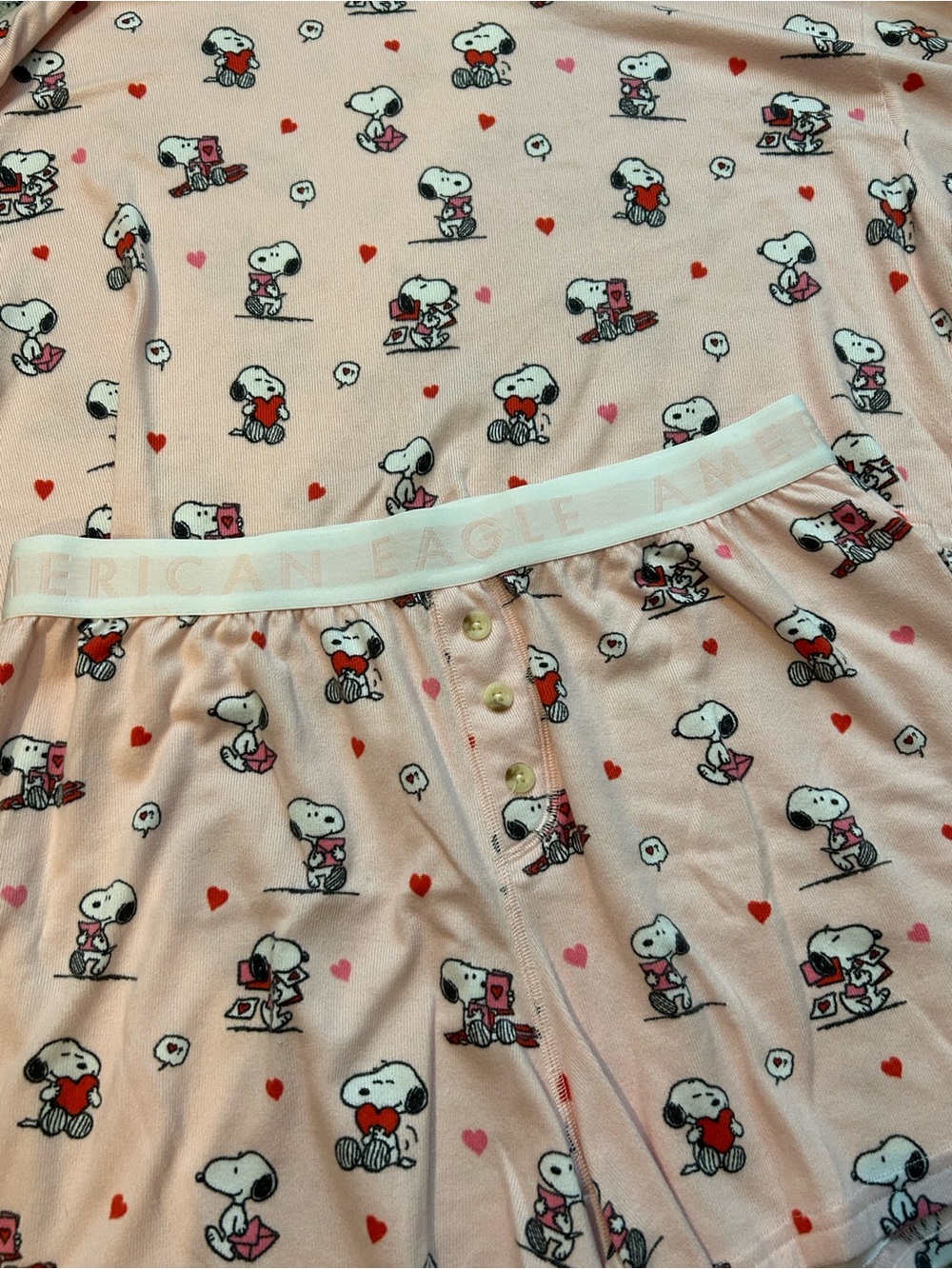 American Eagle Outfitters Pink Snoopy Heart Cropped Pajama Set - Picture 2 of 8